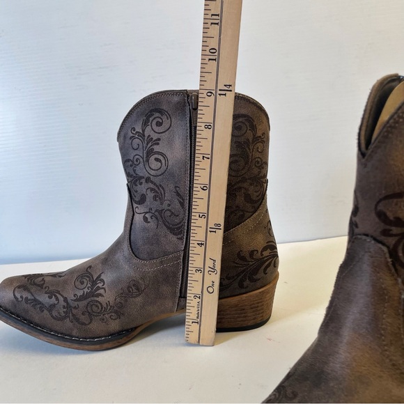 ROPERS Women’s Shorty Boot Vintage Brown Faux Leather Laser Western Design - Picture 12 of 13